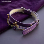 Collier détachable en cuir bohème avec cristaux pour chiens et chats | Ras du cou perlé de créateur avec boucle réglable, style bijoux exotiques pour usage quotidien et photos