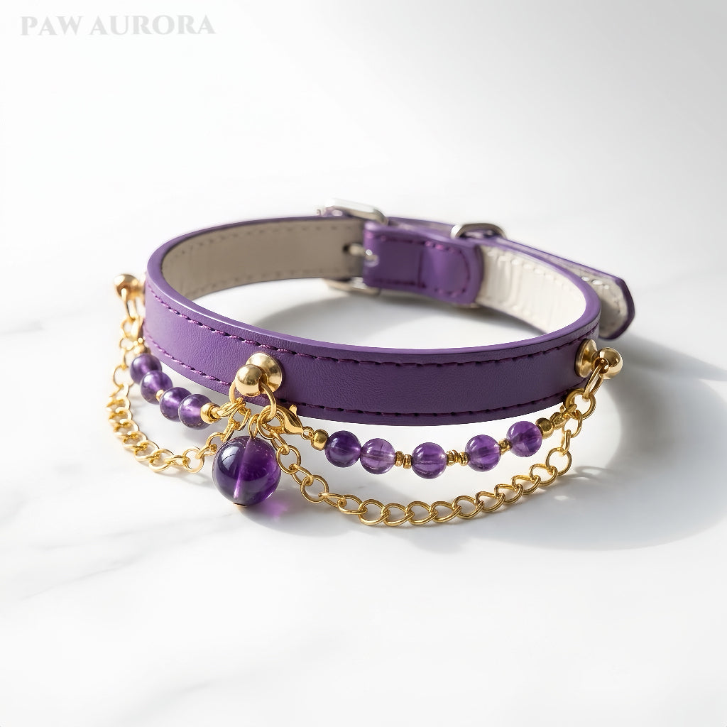 Collier détachable en cuir bohème avec cristaux pour chiens et chats | Ras du cou perlé de créateur avec boucle réglable, style bijoux exotiques pour usage quotidien et photos