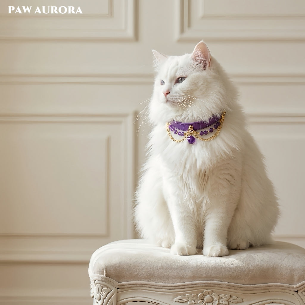 Collier détachable en cuir bohème avec cristaux pour chiens et chats | Ras du cou perlé de créateur avec boucle réglable, style bijoux exotiques pour usage quotidien et photos
