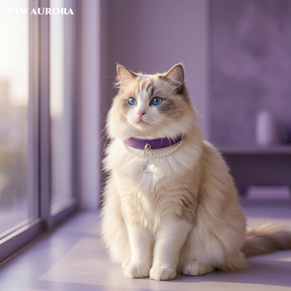 PAW AURORA Starry Pact | Purple Collar with White Crystal & Pearl