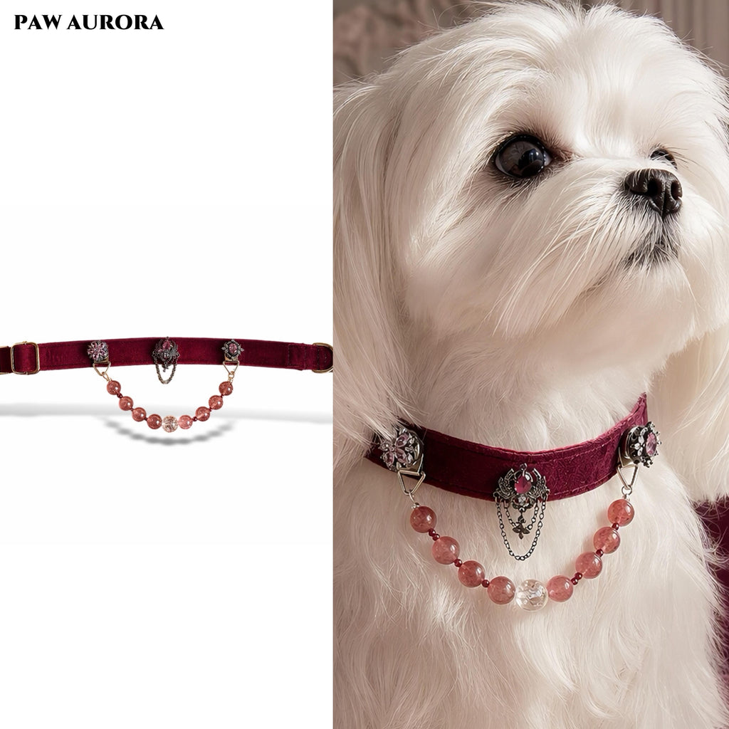 PAW AURORA Rose Castle | Velvet Collar w/ Strawberry Quartz & DIY Magnetic