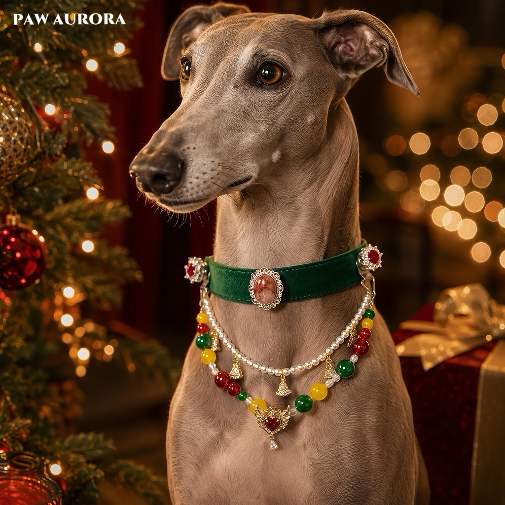 PAW AURORA Christmas Collection | Emerald Velvet Collar / Natural Agate & Magnetic DIY
