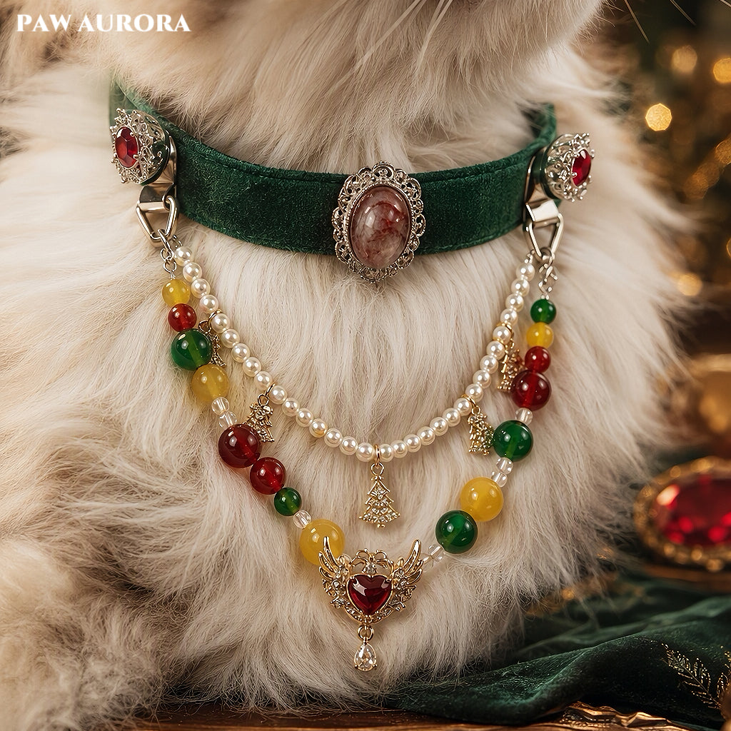 PAW AURORA Christmas Collection | Emerald Velvet Collar / Natural Agate & Magnetic DIY