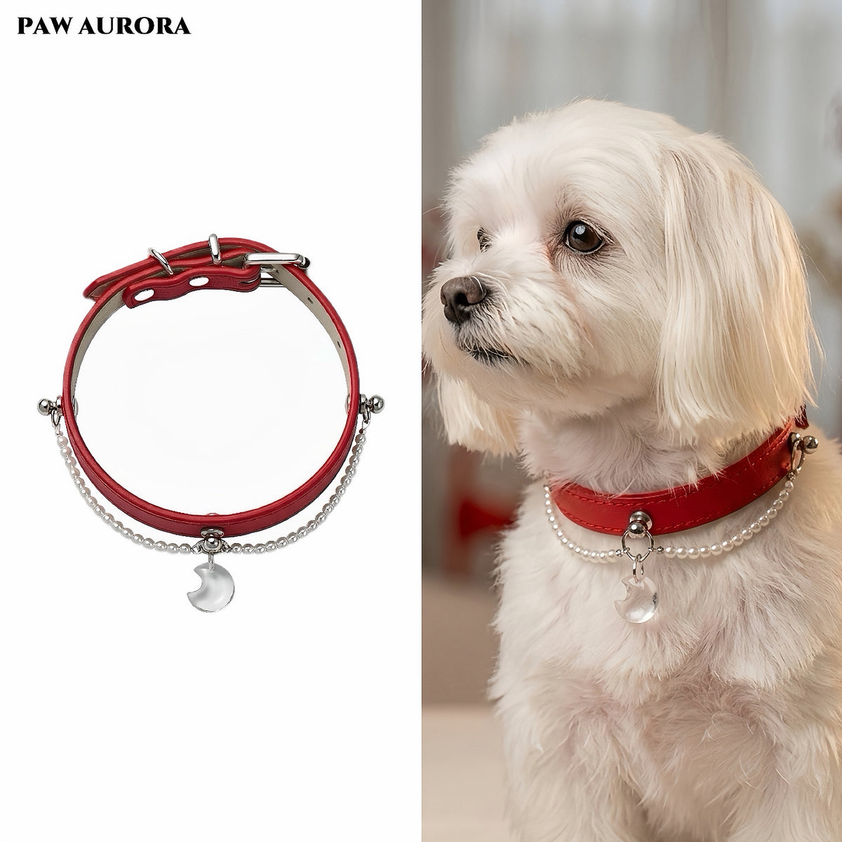 PAW AURORA Starry Pact | Handmade Celestial Pet Collar with White Crystal & Pearl