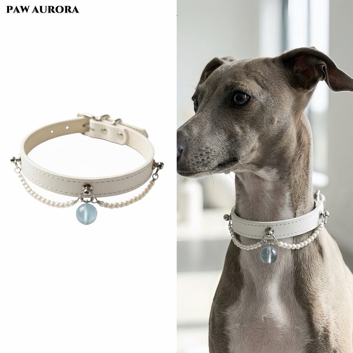PAW AURORA Starry Pact | White Collar with Aquamarine & Pearl
