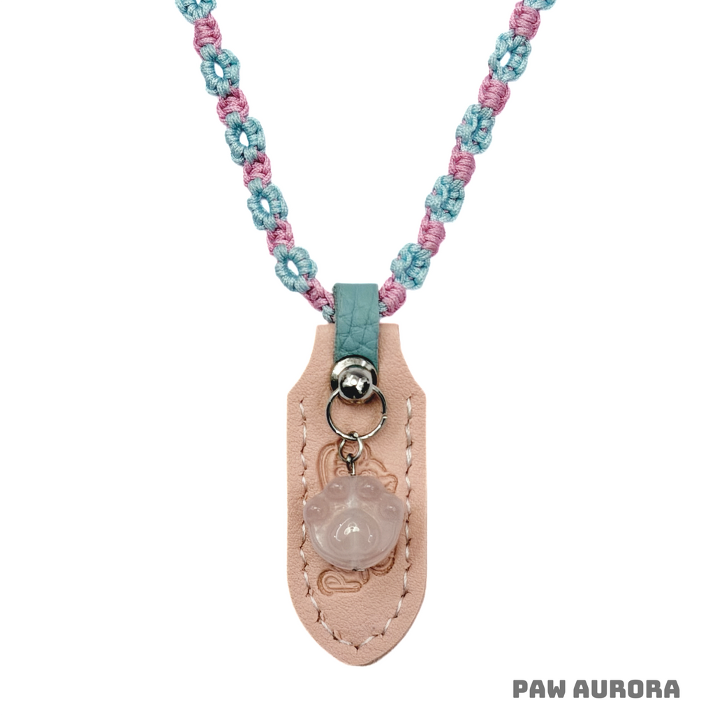 Collier Artisanal Original pour Animaux de Compagnie|Cristal Naturel de Guérison & Ligne Yu Tressée (Quartz Rose)