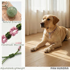 Collier pour animaux de compagnie fait main original | Cristal naturel et fil Yu tressé (émeraude)