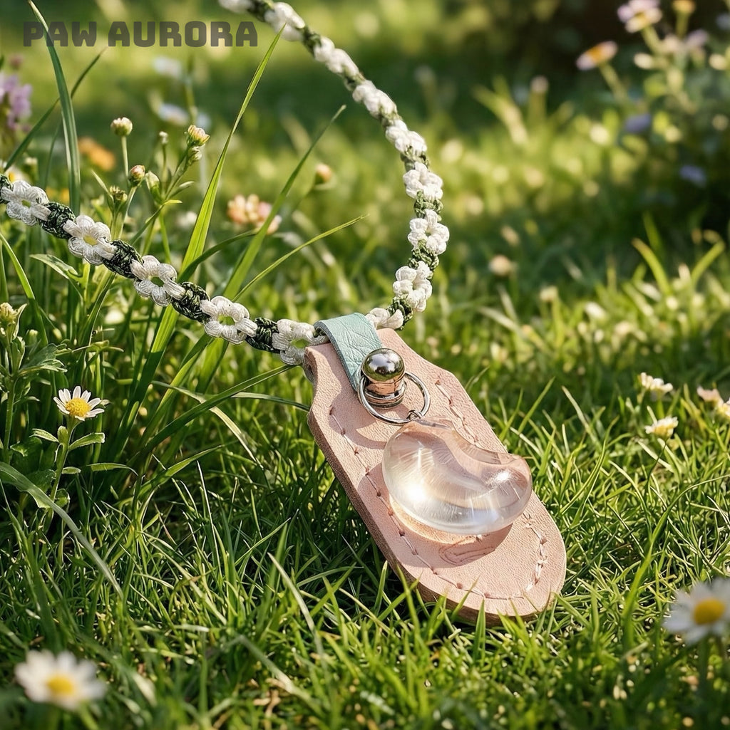 Collier pour animaux de compagnie fait main original | Cristal naturel et ligne de yu tressée (quartz clair)