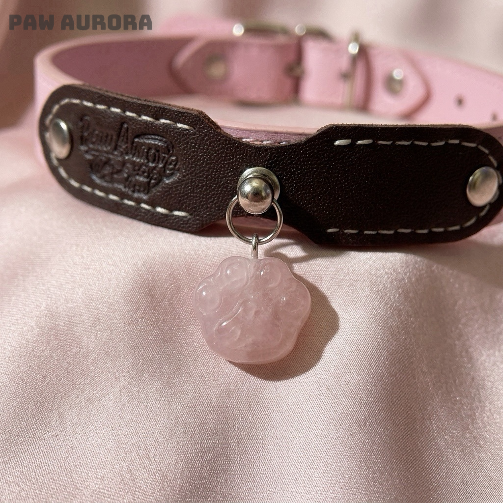 Collection Mobius - Collier pour animaux de compagnie fait main original avec cristal naturel (quartz rose)