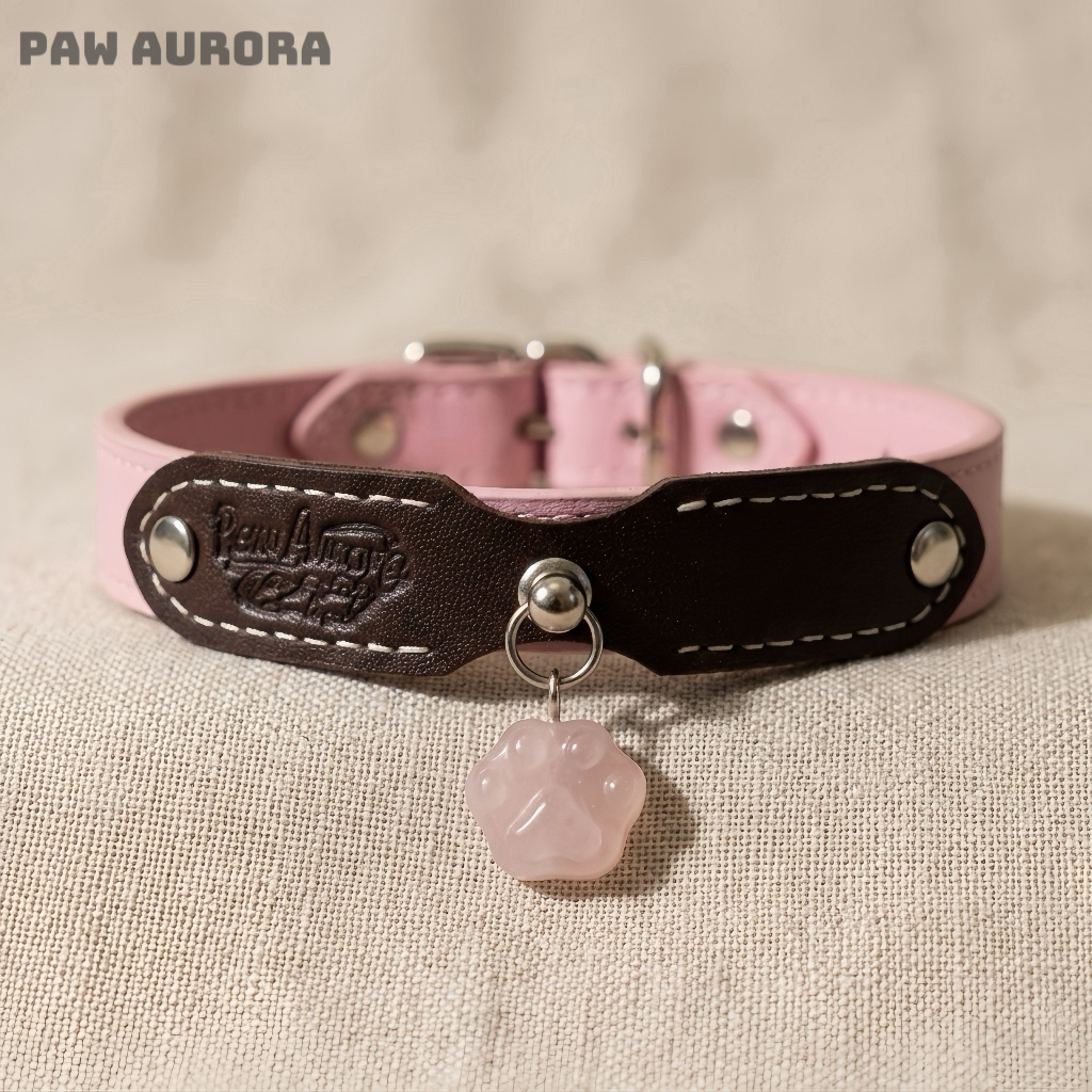 Collection Mobius - Collier pour animaux de compagnie fait main original avec cristal naturel (quartz rose)