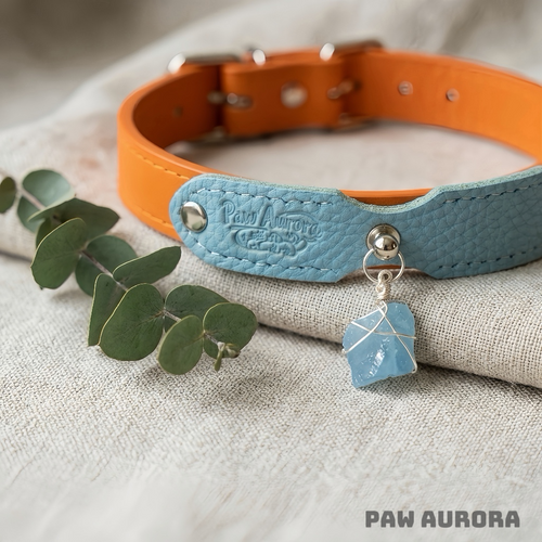 Mobius Collection - Original Handmade Pet Collar with Natural Crystal (Aquamarine)