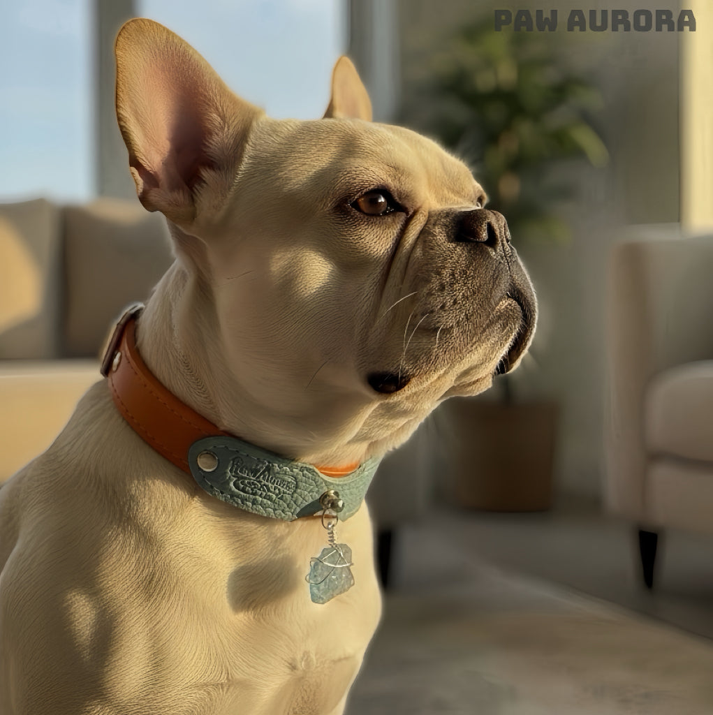 Collection Mobius - Collier pour animaux de compagnie fait main original avec cristal naturel (Aigue-marine)