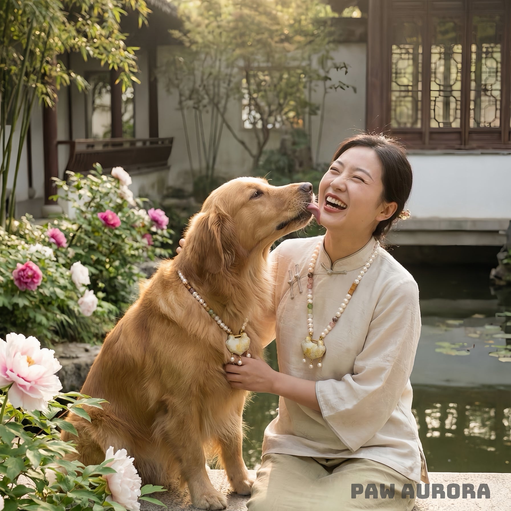Yunwen Fangsheng - Collier de cristaux pour animaux de compagnie | Soie Song Jin et jade Hetian