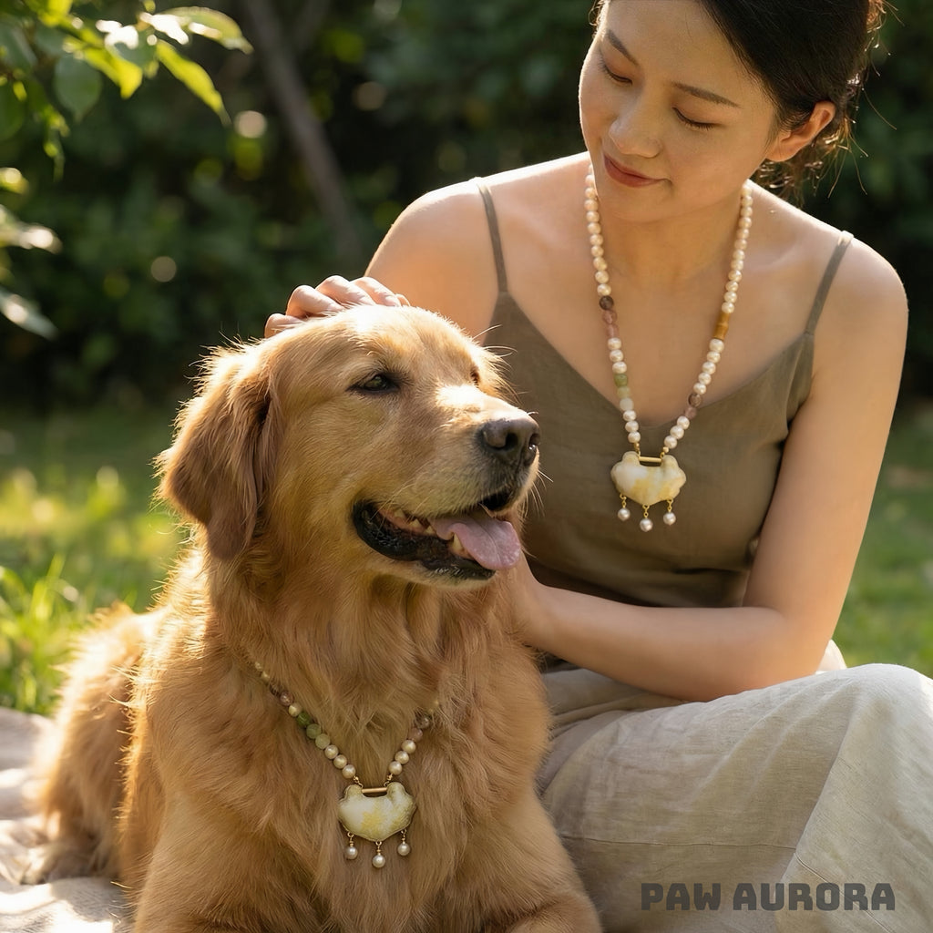 Yunwen Fangsheng - Collier de cristaux pour animaux de compagnie | Soie Song Jin et jade Hetian