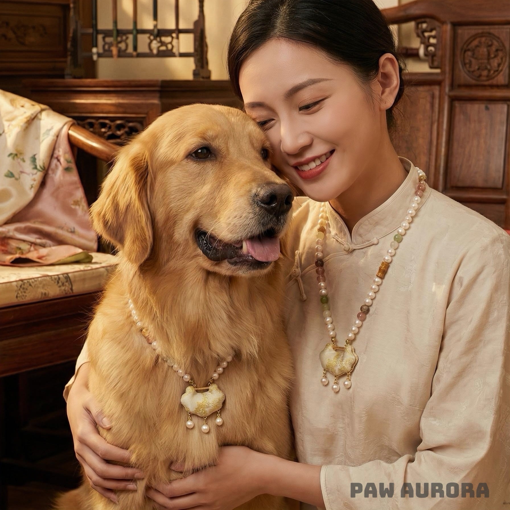 Yunwen Fangsheng - Collier de cristaux pour animaux de compagnie | Soie Song Jin et jade Hetian