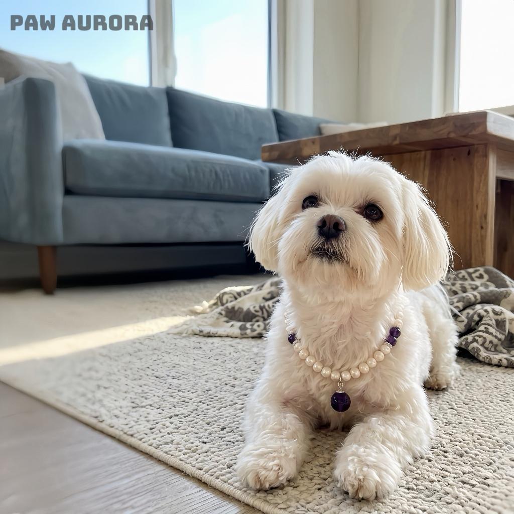 Lingxi Zi Lu · Élégant Collier pour Animaux de Compagnie | Améthyste Violette Naturelle & Perle | Réputé pour Favoriser le Calme et l'Intuition | Sûr et Non Toxique pour Chiens et Chats
