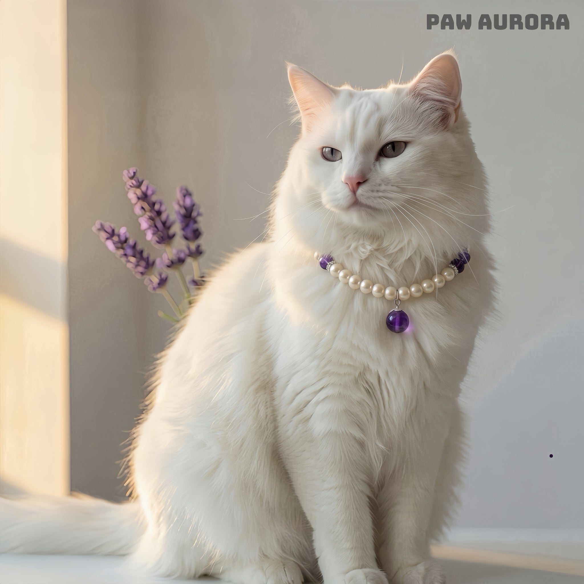 Lingxi Zi Lu · Élégant Collier pour Animaux de Compagnie | Améthyste Violette Naturelle & Perle | Réputé pour Favoriser le Calme et l'Intuition | Sûr et Non Toxique pour Chiens et Chats