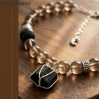 Collier pour animaux de compagnie en pierre brute naturelle | Tourmaline noire et œil de tigre bleu | Collier réglable en cristaux pour chiens et chats | Ensemble assorti humain-animal | Bijoux de style gothique