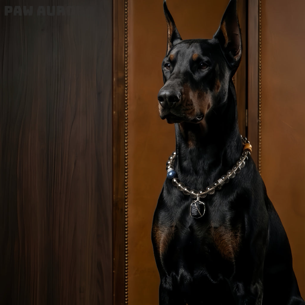 Collier pour animaux de compagnie en pierre brute naturelle | Tourmaline noire et œil de tigre bleu | Collier réglable en cristaux pour chiens et chats | Ensemble assorti humain-animal | Bijoux de style gothique