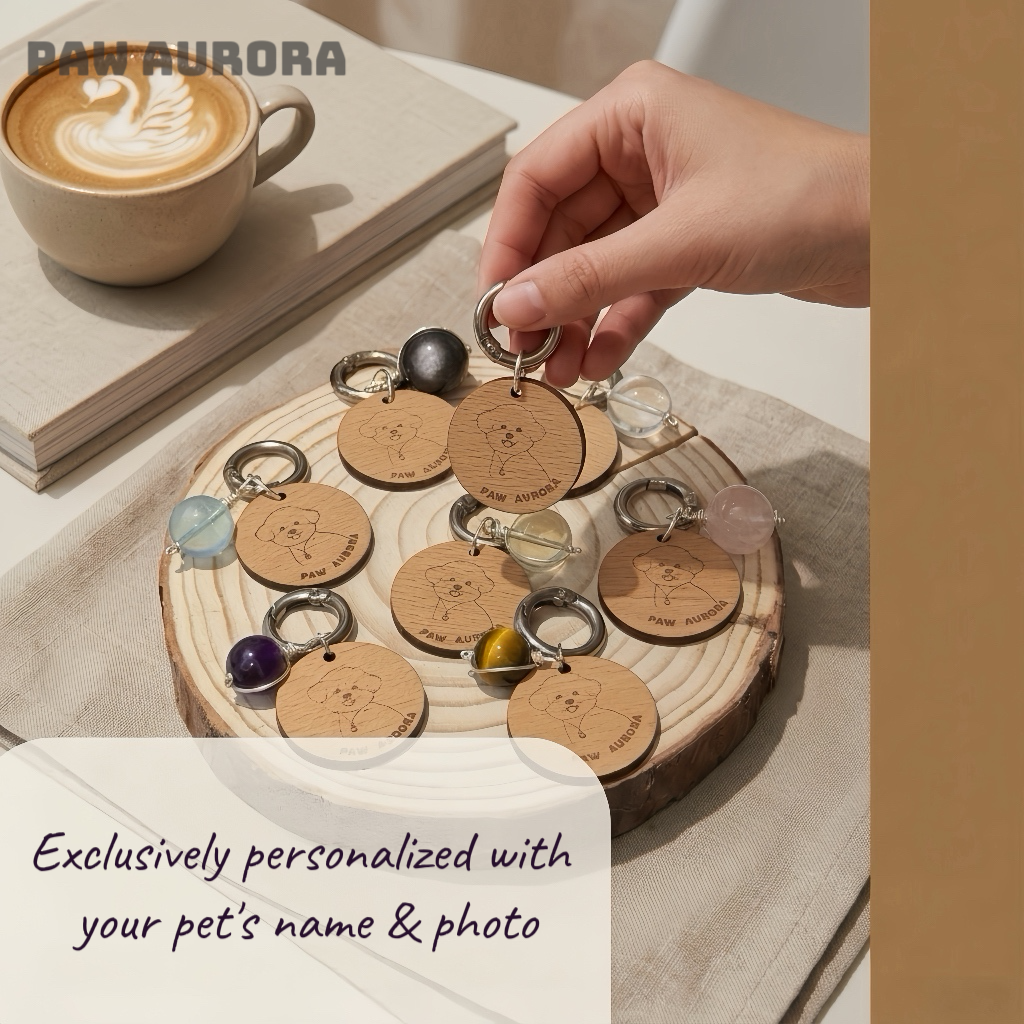 Plaque d'identité en bois gravée au laser pour animaux de compagnie - Photo et nom personnalisés, breloque en pierre naturelle, accessoire personnalisé pour collier de chien ou de chat