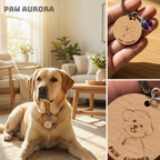 Plaque d'identité en bois gravée au laser pour animaux de compagnie - Photo et nom personnalisés, breloque en pierre naturelle, accessoire personnalisé pour collier de chien ou de chat