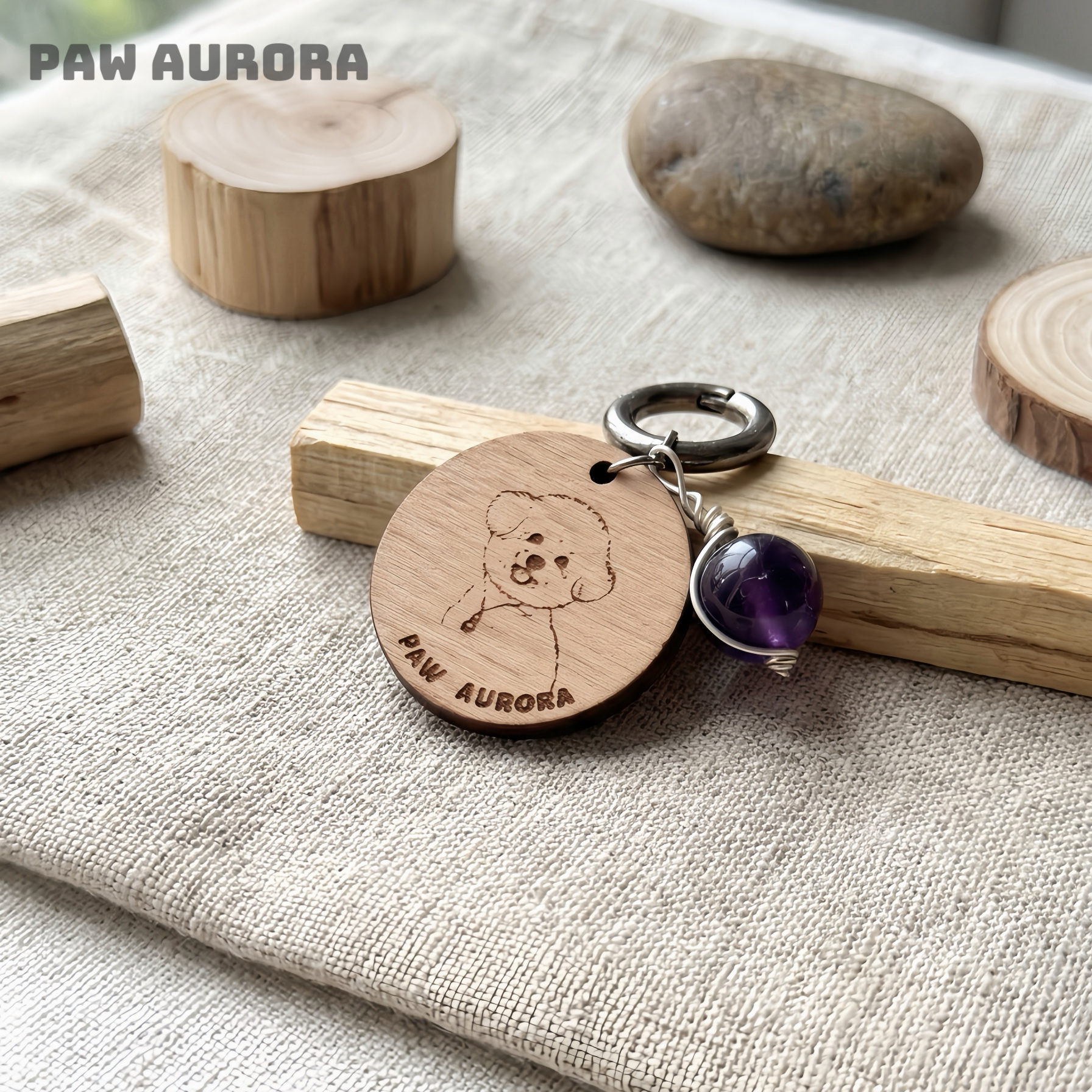 Plaque d'identité en bois gravée au laser pour animaux de compagnie - Photo et nom personnalisés, breloque en pierre naturelle, accessoire personnalisé pour collier de chien ou de chat