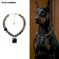 Collier pour animaux de compagnie en pierre brute naturelle | Tourmaline noire et œil de tigre bleu | Collier réglable en cristaux pour chiens et chats | Ensemble assorti humain-animal | Bijoux de style gothique