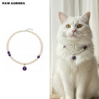 Lingxi Zi Lu · Élégant Collier pour Animaux de Compagnie | Améthyste Violette Naturelle & Perle | Réputé pour Favoriser le Calme et l'Intuition | Sûr et Non Toxique pour Chiens et Chats