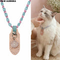 Collier Artisanal Original pour Animaux de Compagnie|Cristal Naturel de Guérison & Ligne Yu Tressée (Quartz Rose)