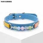 Collier en cristal fait main PAW AURORA pour chiens et chats – Collier en cuir au design original pour animaux de compagnie avec pierres précieuses naturelles en bleu de Prusse