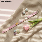 Collier pour chiens et chats PAW AURORA fait à la main en cristal – Collier original en cuir pour animaux de compagnie avec pierres précieuses naturelles roses