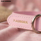 Collier pour chien Paw Aurora « Coral Spectrum » original fait main en cristal – Cuir végétalien rose pastel et vert avec pierres précieuses naturelles