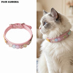 Collier pour chiens et chats PAW AURORA fait à la main en cristal – Collier original en cuir pour animaux de compagnie avec pierres précieuses naturelles roses