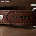 PAW AURORA Collier pour animal de compagnie en cristal Twilight Abyss | Collier de luxe gothique en cuir pour chien avec Œil de Tigre et Obsidienne naturels | Nom personnalisable | Bijoux compagnons à l'esthétique sombre