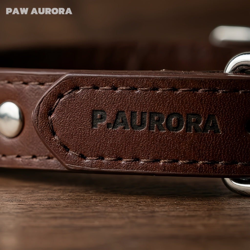 PAW AURORA Collier pour animal de compagnie en cristal Twilight Abyss | Collier de luxe gothique en cuir pour chien avec Œil de Tigre et Obsidienne naturels | Nom personnalisable | Bijoux compagnons à l'esthétique sombre