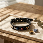 Collier pour chien PAW AURORA Twilight Abyss | Cuir noir fait main avec œil de tigre naturel et obsidienne | Collier pour animaux de compagnie à l'esthétique sombre