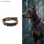 PAW AURORA Collier pour animal de compagnie en cristal Twilight Abyss | Collier de luxe gothique en cuir pour chien avec Œil de Tigre et Obsidienne naturels | Nom personnalisable | Bijoux compagnons à l'esthétique sombre