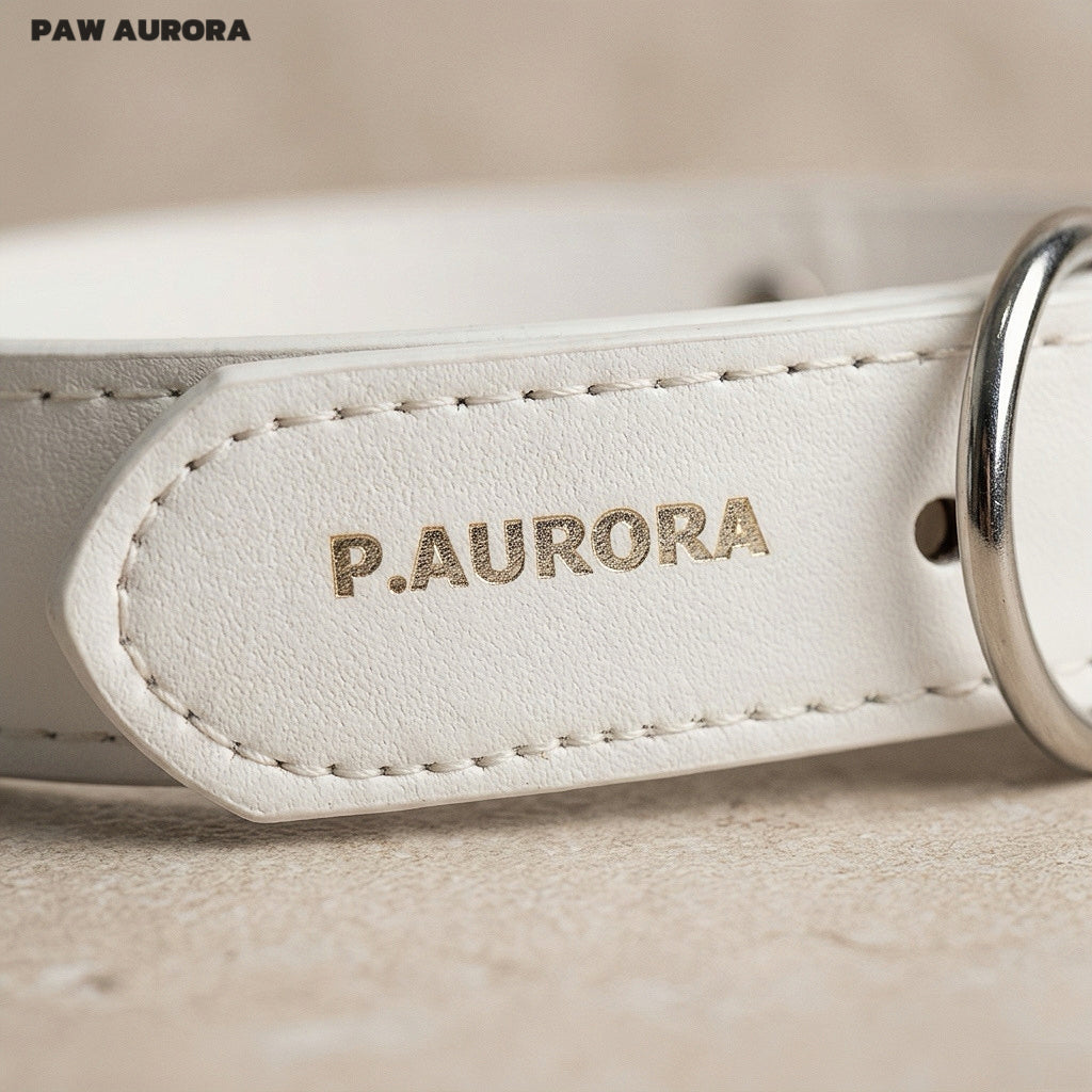 Collier en cristal fait main PAW AURORA pour chiens et chats – Collier en cuir au design original avec pierres précieuses naturelles en blanc