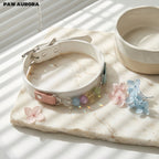 Collier en cristal fait main PAW AURORA pour chiens et chats – Collier en cuir au design original avec pierres précieuses naturelles en blanc
