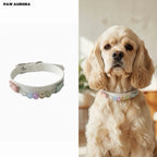 Collier en cristal fait main PAW AURORA pour chiens et chats – Collier en cuir au design original avec pierres précieuses naturelles en blanc