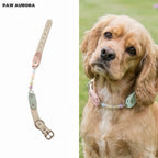 Collier pour chien fait main en cristal Paw Aurora « Ivory Spectrum » – Cuir végétalien rose et vert avec pierres précieuses naturelles