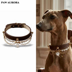 PAW AURORA NEBU | Handmade Chakra-Inspired Pet Collar with White Agate & White Aura Quartz | Throat Chakra Energy Balance Accessory for Dogs & Cats