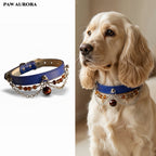 PAW AURORA NEBU | Root Chakra Pet Collar – Natural Super Seven & Red Tiger Eye, Blue Vegan Leather, Adjustable Decor for Dogs & Cats