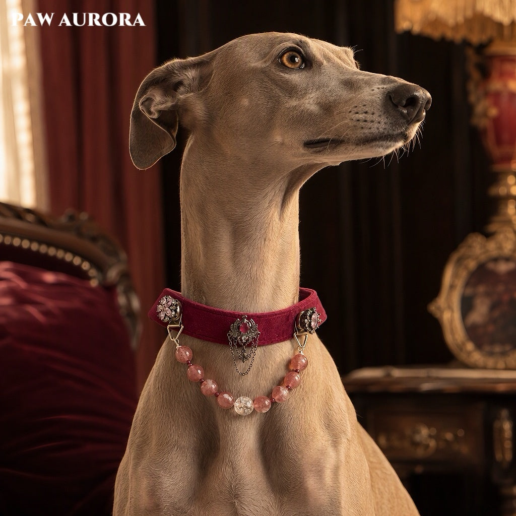 PAW AURORA Rose Castle | Velvet Collar w/ Strawberry Quartz & DIY Magnetic