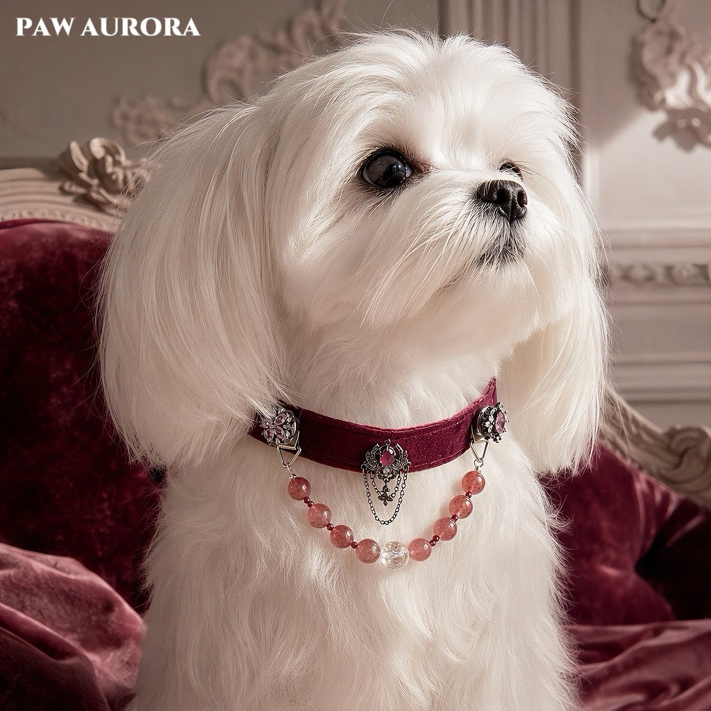 PAW AURORA Rose Castle | Velvet Collar w/ Strawberry Quartz & DIY Magnetic