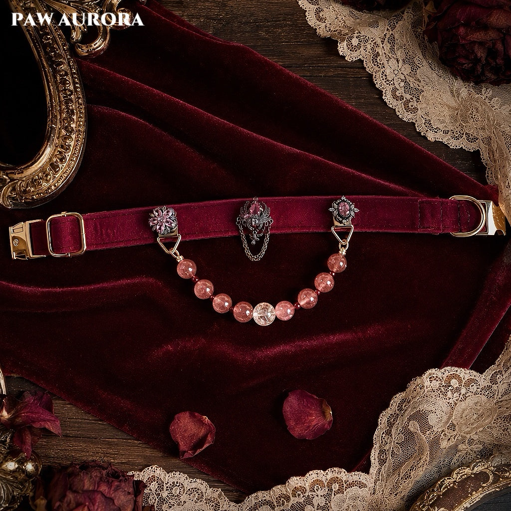 PAW AURORA Rose Castle | Velvet Collar w/ Strawberry Quartz & DIY Magnetic