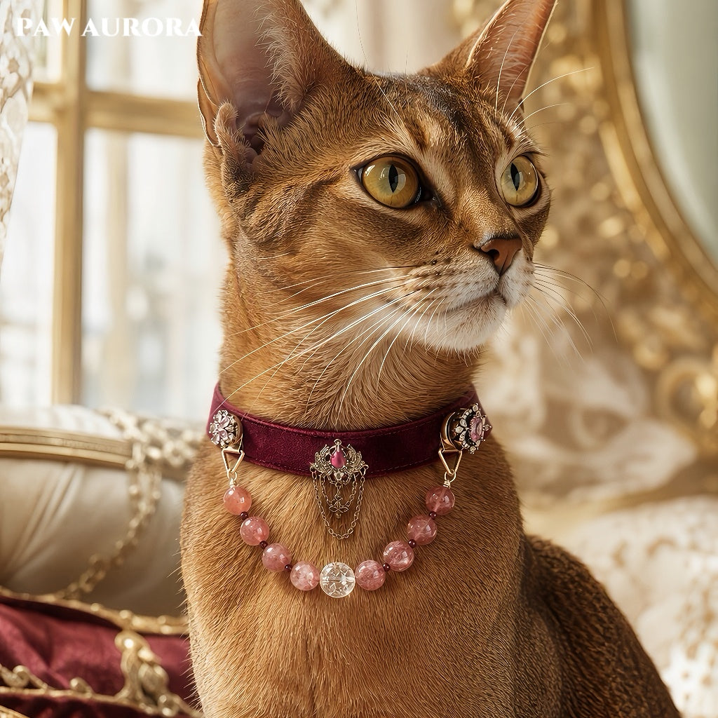 PAW AURORA Rose Castle | Velvet Collar w/ Strawberry Quartz & DIY Magnetic