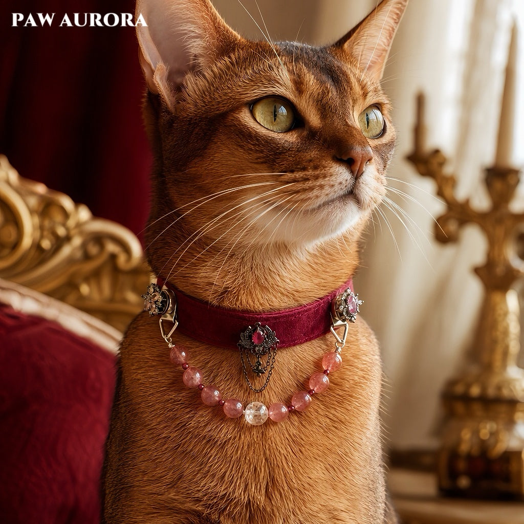 PAW AURORA Rose Castle | Velvet Collar w/ Strawberry Quartz & DIY Magnetic