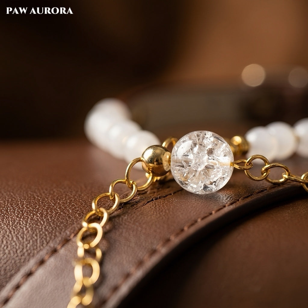 PAW AURORA NEBU | Handmade Chakra-Inspired Pet Collar with White Agate & White Aura Quartz | Throat Chakra Energy Balance Accessory for Dogs & Cats