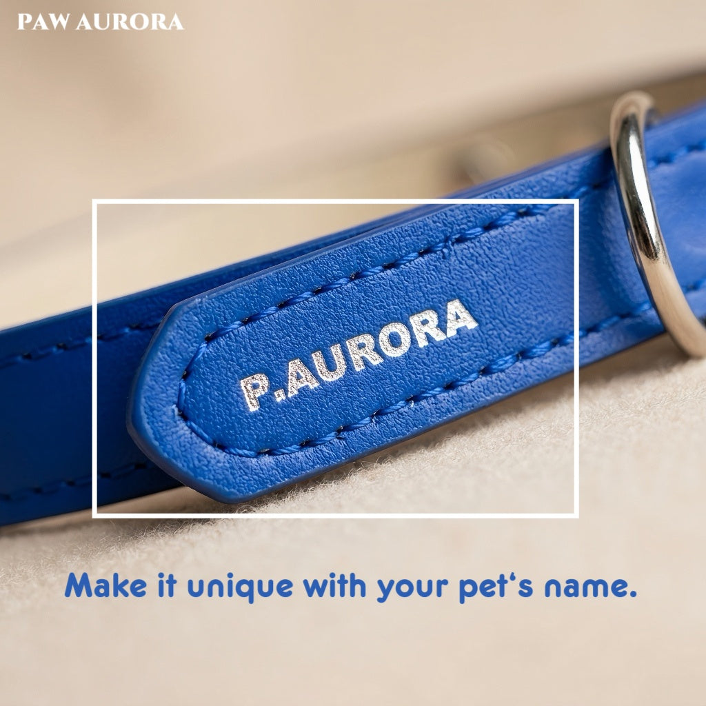 PAW AURORA NEBU | Root Chakra Pet Collar – Natural Super Seven & Red Tiger Eye, Blue Vegan Leather, Adjustable Decor for Dogs & Cats